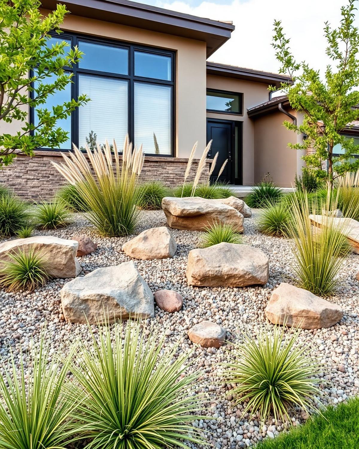 Xeriscape landscape with drought tolerant plants