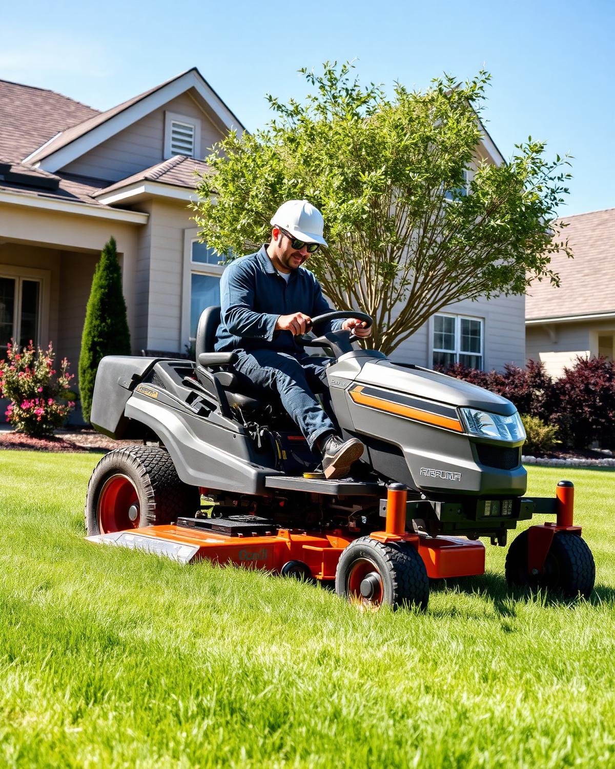 Commercial zero-turn mower cutting a large lawn